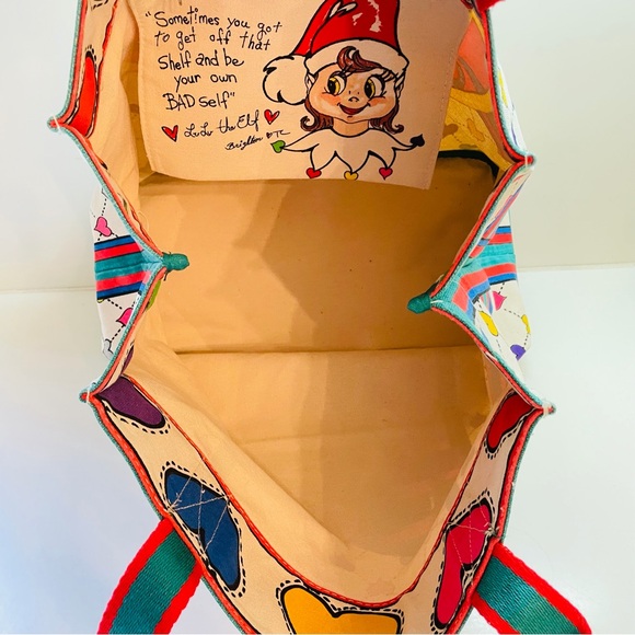 Brighton Love & Joy Canvas Tote Bag Christmas Elf Hearts Shoulder Handbag - Picture 5 of 13